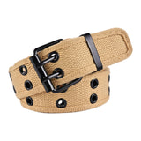 Zoomella Double Grommets Belt Aesthetic Casual Pin Buckle Belt Punk Belts Canvas Belt 110Cm Khaki