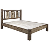 Montana Woodworks Woodworks Homestead Collection King Platform Bed, Stain And Clear Lacquer Finish With Laser Engraved Pine Desi