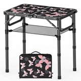 YihuiKo Small Camping Table, Vintage French Butterflies Pattern Folding Table, Adjustable Height, Lightweight & Portable Outdoor