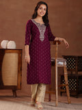 Libas Women'S Cotton Woven Design Straight Kurta (26967R Maroon Maroon S