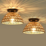 IHENGYANLT 2 Pack 10.2 H Farmhouse Fixtures Ceiling Mount, Brown Rattan Boho Semi Flush Mount Ceiling Light,Hand Woven Hallway L