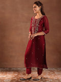 Libas Women'S Glass Tissue Kurta Set (49338 Maroon L