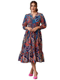 Selvia Western Dress for Women| Printed 3/4 Sleeve Rayon Blend Western Dress for Women | V-Neck A-Line Dress for Women | One Pie