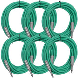 Seismic Audio - SASTSX-25 (6 Pack) - 25 Foot TS 1/4 Guitar, Instrument, or Patch Cables Green