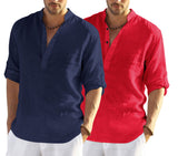 Bellstone Men'S Cotton Blend Solid Regular Dress Shirt (Kurta800_Combo_Navy Blue_Red_L