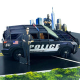 PQDGlobal 3D Police Car Popup Card - Handmade Law Enforcement Paper Art for Birthday, Anniversary, Christmas, Father? Day - Gree