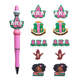 AKA Sorority Themed Silicone Focal Beads Bulk for DIY Keychain Lanyard Pens Making Rubber Beads Kit Supplies (AKA)