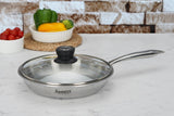 Sumeet Cook Smart TriPly Stainless Steel Induction Base Frypan with Glass Lid 1.9 LTR 24Cm, Pack of 1, Silver