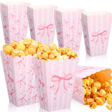 Fullhawl 24 Pcs Pink Bow Mini Popcorn Boxes Pink and White Bulk Popcorn Containers Open Top Goodies Treat Candy Bags for Wedding
