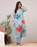 Anni Designer Women'S Rayon Viscose Straight Printed Kurta With Pant (Susan Sky-Vks01_Xl_Sky Blue_X-Large),Sky Blue,XL,,,