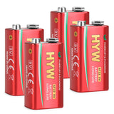 Fitinoch 4 Pack 9 Volt Batteries, Long-Lasting 9V Battery for Smoke Detector, Guitar Pedals