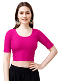 Pujia Mills Women's Readymade Dobby Cotton Lycra Stretchable Round Neck Half Sleeve Blouse Fancy Pink Color Lycra Stretchable Bl
