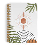 QLMX Boho Sunshine Spiral Notebook, Mid Century Modern Journal Notebook, Abstract Minimalist Tropical Botanical Notebooks for Sc