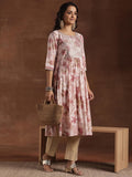 Libas Women'S Silk Floral A-Line Kurta (29227 Pink Pink M
