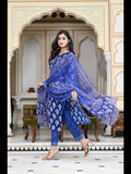 Anni Designer Women'S Cotton Blend Floral Printed Straight Kurta With Pants & With Dupatta (Bulgeriya Blue-Nw-Cmd_S_Blue_Small),Blue,S,Cotton Blend,Regular,