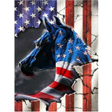 VISIAIP 5D Painting by Numbers Kits for Adults National Flag Horse DIY Round Diamond Art Kits Patriotic Animals Picture Art for