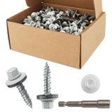 AOKLIT 300Pcs White Sheet Metal Screws, 10 x 1 Inch White Ruspert Coating Hex Head Metal Roofing Screws with Rubber Washers for