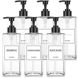 Tanlade 6 Pcs Shampoo and Conditioner Dispenser Bottles 16oz Modern Shower Soap Bottles with Pump, Labels and Marker Pen Easy to
