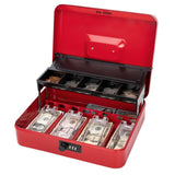 Jssmst Cash Box with Money Tray and Lock - Red Cash Box with Combination Lock Safe Money Box Large, Locking Cash Register Drawer