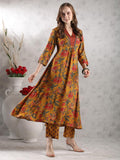Anni Designer Women'S Rayon Blend Anarkali Printed Kurta With Palazzo & Dupatta (Cia Yellow-Vks05_3Xl_Yellow_Xxx-Large),Yellow,3XL,,,
