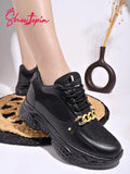 Shoetopia Chain Detailed Black Sneakers For Girls-Eu36,Bronze,3,B0D5HCTVJN