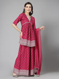 Stylum Women'S Ethnic Motif Printed Naira Cut Rayon Kurta Palazzo Dupatta Set (Kpdsanjh44_Purple, Xxl)
