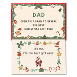 Pstyteos Double-Sided Funny Christmas Card for Dad, Open This Card to Reveal the Christmas Gift, 8 in x 5.3 in Greeting Card wit