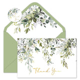 Whaline 50 Pack Greenery Thank You Cards Bulk Boxed Watercolor Eucalyptus Leaves Foil Gold Thank You Note Cards with Envelope St