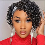 Betufllo Headband Wig Human Hair Wigs for Black Women Curly Pixie Headband Human Hair Wigs Put on and Go Glueless Wig Natural Bl