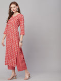 Anni Designer Women'S Cotton Blend Printed Straight Kurta With Pant (Giri Orange_M_Orange_Medium),Orange,M,,,