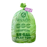 Simply Bio 50-55 Gallon Compostable Trash Bags Liners Flat-Top, Heavy Duty Extra Thick 2 Mil, 208.2 Liter, 12 Bags, Lawn, Yard,