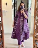 Anni Designer Women'S Rayon Viscose Printed Anarkali Kurta With Pant & Dupatta (Jarry Wine-Vks01_Xl_Wine_X-Large),Wine,XL,,,