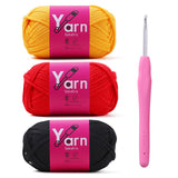 Sekafris Crochet Yarn with Cotton - Chunky Yarn for Crocheting - Easy-to-See Stitches - Black+Crimson+Golden Yellow