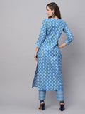 Gosriki Women'S Cotton Blend Straight Printed Kurta With Pant (Desi Blue-Gs_Xl_Blue_X-Large),Blue,,B0C5JTR642