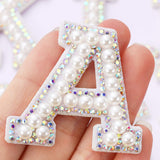 Waydress 26 Piece Rhinestone Iron on Patch A to Z Letter Appliques Adhesive White Pink Colorful Pearl Bling Patch Glitter Alphab