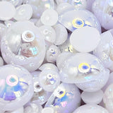 Sqqzuie 1500PCS 3-14mm WhiteAB Flatback Pearls, 150g Half-Round ABS Pearls for DIY Crafts, Nail Art, Jewelry Making Shoes, Cloth