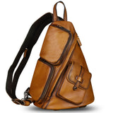Genuine Leather Sling Bag Crossbody Casual Hiking Daypack Vintage Handmade Chest Shoulder Backpack Motorcycle Rucksack, Brown, M