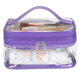 HAOGUAGUA Double Layer Clear Cosmetic Bag Makeup Bag, Waterproof Travel Toiletry Bag, Transparent PVC Pouch Organizer (Purple)