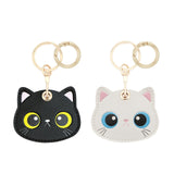 XEEWEN 2 Pack Hidden Keychain Holder for Airtag - Cute Leather Key Ring Case Cover for Women - Black&White Cat