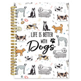 Fewgb Dog Lovers Gifts Spiral Notebook, Life Is Better with Dogs Hardcover Lined Notebooks Daily Journal for Office Work School