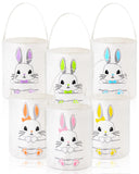 Photect 6 Pcs Easter Canvas Bunny Bucket Basket Bag with Handles for Kids 6 Color Rabbit Reusable Egg Hunting Treat Candy Goody