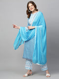 Gosriki Women'S Cotton Blend Printed Straight Kurta With Pant & Dupatta (Sky Bird-Blue_New_Xl-Go_Blue_X-Large),Blue,,B0B4FXG38V