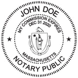 Round Notary Stamp for State of Massachusetts- Self Inking Stamp - Top Brand Unit with Bottom Locking Cover for Longer Lasting S