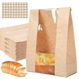 60 pack bread paper bags with window, including 60 homemade bread storage label seal stickers (13.7x8.3x3.5 inches)