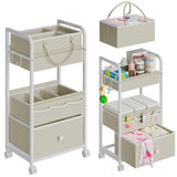 Cidaziya 2In1 Baby Diaper Caddy Organizer and Storage, 3 Tier Rolling Cart with Drawer, Detachable Dividers, Mobile Utility Cart