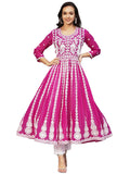 Anni Designer Women'S Georgette Chikankari Embroidered Anarkali Kurti (Kari Pink_Xl_Dark Pink_X-Large),Pink,XL