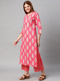 Anni Designer Women'S Cotton Blend Traditional Straight Printed Kurta And Pant Set (Pataka Pink Nw_Xl_Pink_X-Large),Pink,XL,Cotton Blend,Regular,Pants
