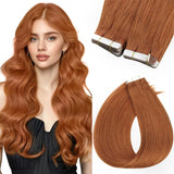 Sunny Hair Tape in Hair Extensions Real Human Hair Invisible Remy Hair Extensions Tape ins for Women Copper Red 16 inch 20Pcs 50