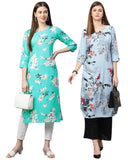 Gosriki Women'S Crepe Straight Kurta Pack Of 2 (Pk2_53_M-Go_Sea Green & Grey_Medium),Sea Green & Grey,,B09QCVP1PP