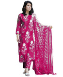 Anni Designer Women'S Rayon Blend Floral Straight Kurta With Pant & Dupatta (Zuri Purple_Pink_Large),Pink,L